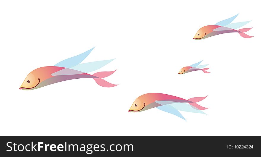 A group of tropical fish on a white background