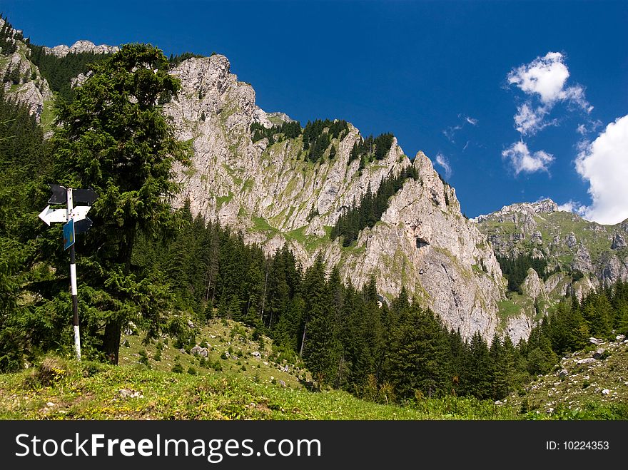 Carpathian landscape in Bucegi Mountains, on a trail in Gaura Valley