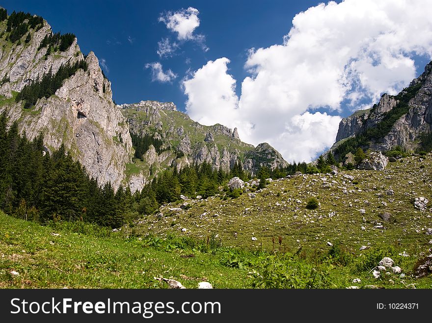 Carpathian landscape in Bucegi Mountains, on a trail in Gaura Valley. Carpathian landscape in Bucegi Mountains, on a trail in Gaura Valley