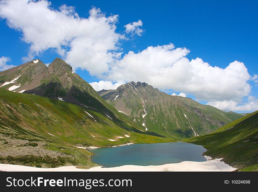 Beautiful lake in Caucasus mountains
