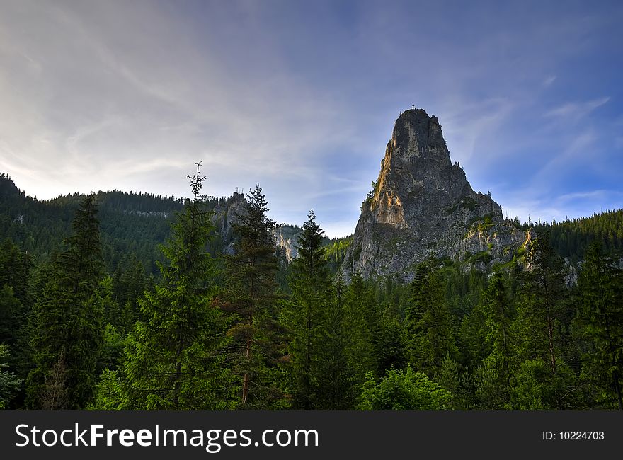 mountain landscape in romania at sunset. mountain landscape in romania at sunset