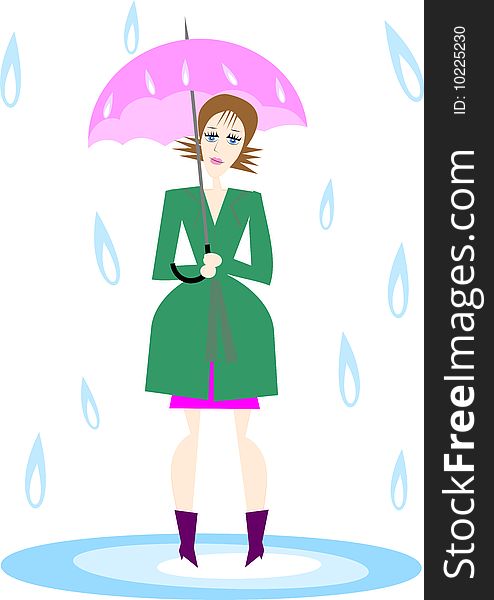 The sad girl in a raincoat under an umbrella. The sad girl in a raincoat under an umbrella