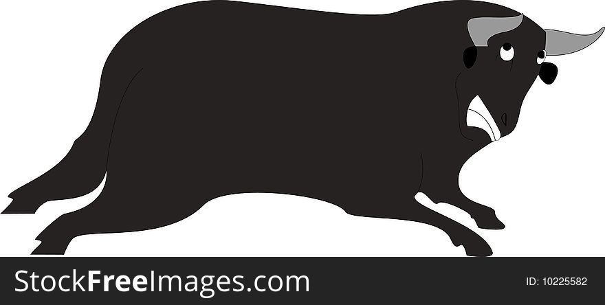Illustration of black cartoon lying bull