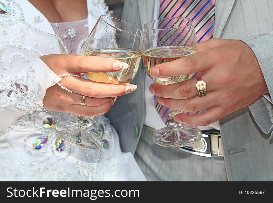 Two white wedding glass for fiance and fiancee