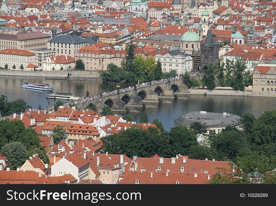 Kind on the city of Prague from a hill. Kind on the city of Prague from a hill