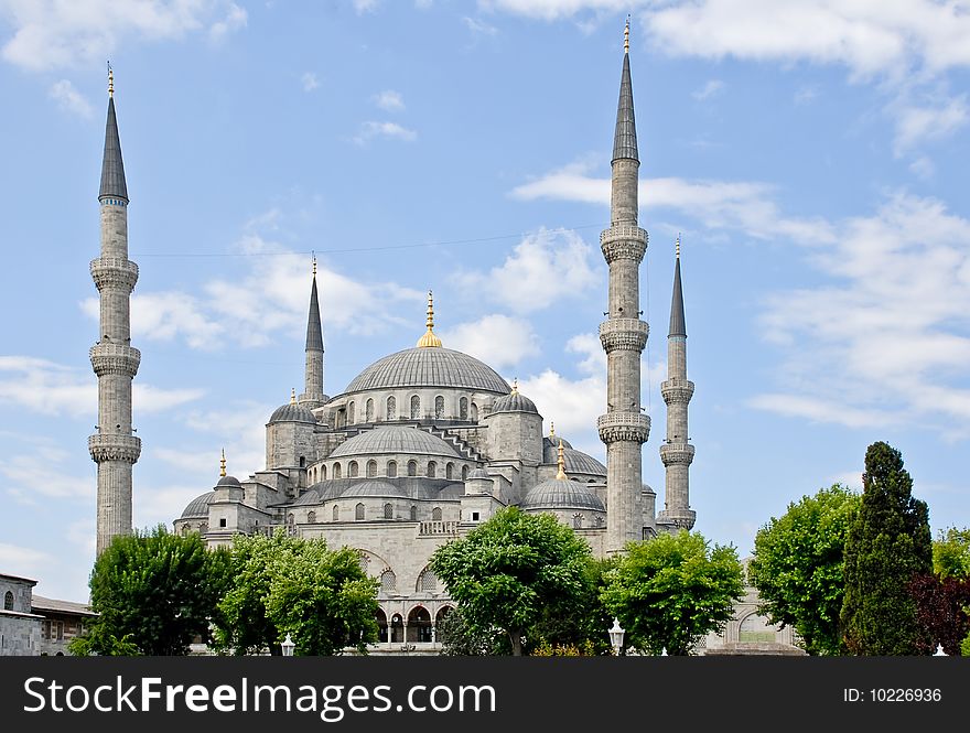 Landmark and islamic architecture icon - Blue Mosque in Istanbul, Turkey