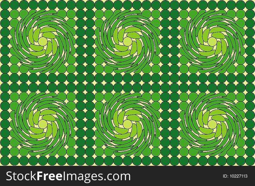 Green pattern with curves and rounds