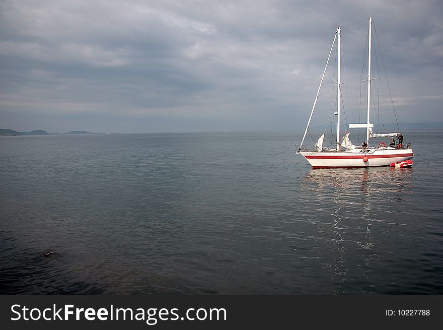 The yacht in the see bay. The yacht in the see bay