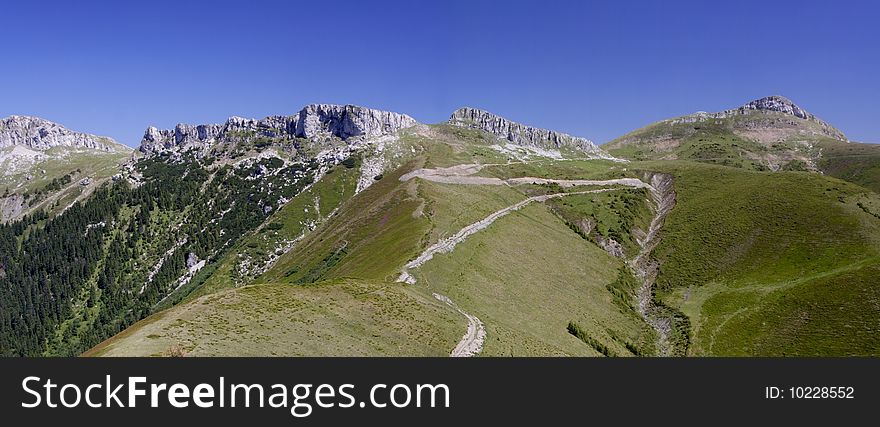 Wide landscape of the west side of the Bucegi mountains. Wide landscape of the west side of the Bucegi mountains