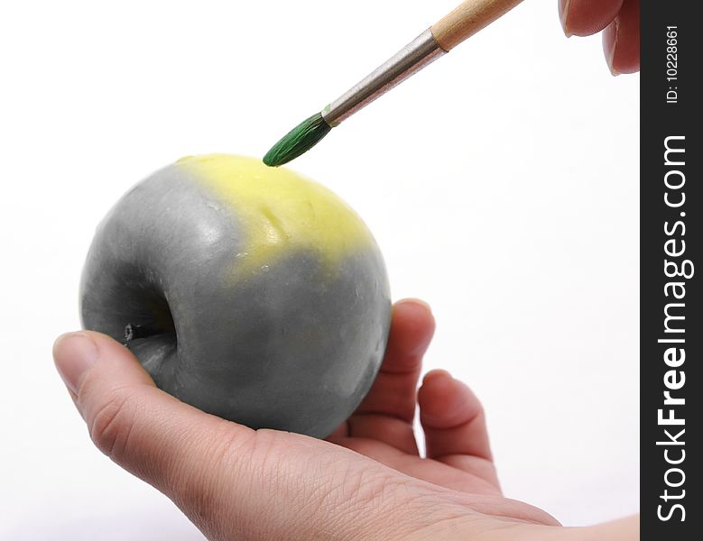Coloring the apple by brush. Coloring the apple by brush