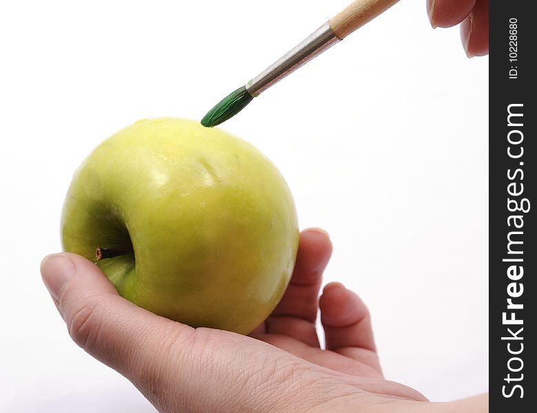 Coloring the apple by brush. Coloring the apple by brush