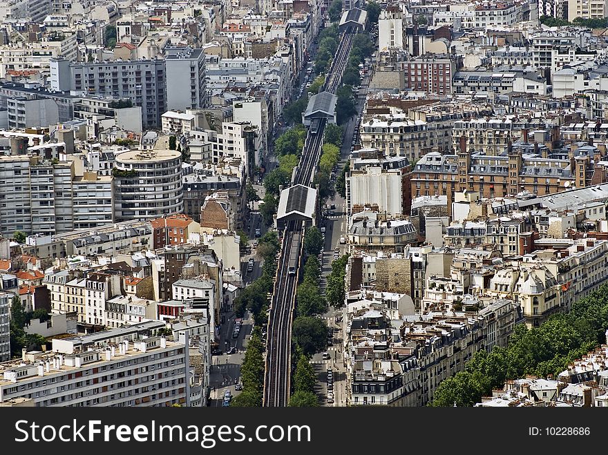 Paris from top with metro line