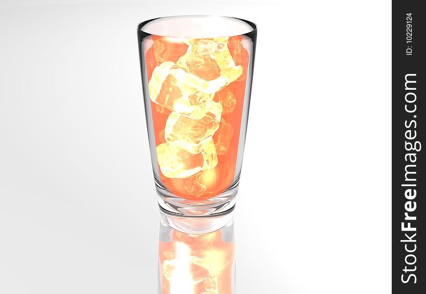 A glass with ice cubes