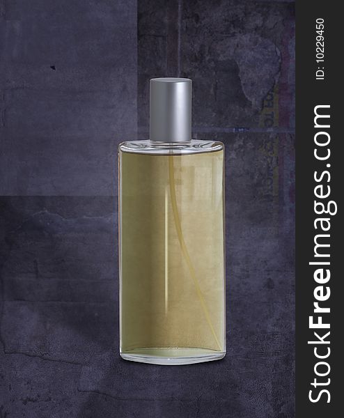 A isolated perfume flask on structured background