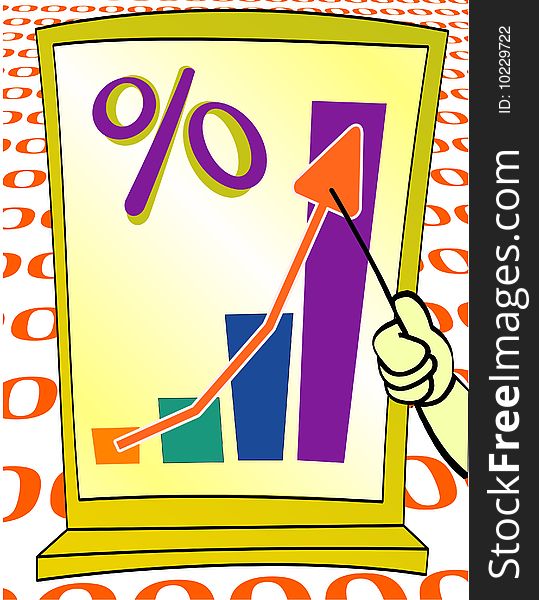 Hand pointing to growing percent chart. Hand pointing to growing percent chart