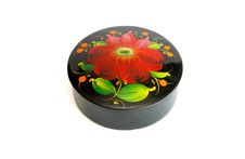 Oval Black Casket With Flower Pattern Isolated Royalty Free Stock Photos