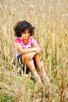 Little Pretty Girl Siting On Wheat Field Stock Photography Little Pretty Girl Siting On Wheat Field Stock Photography