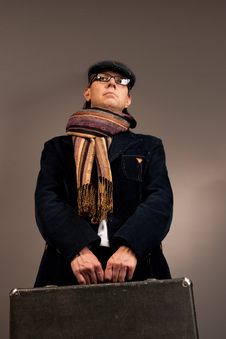 Young Man With Suitcase In Glasses Stock Image Young Man With Suitcase In Glasses Stock Image