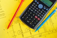 Scientific Calculator And Pen On Yellow Plan Royalty Free Stock Photography Scientific Calculator And Pen On Yellow Plan Royalty Free Stock Photography