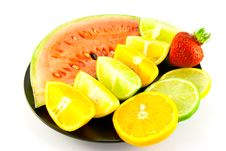 Watermelon With Citrus Wedges And Strawberry Stock Photography Watermelon With Citrus Wedges And Strawberry Stock Photography