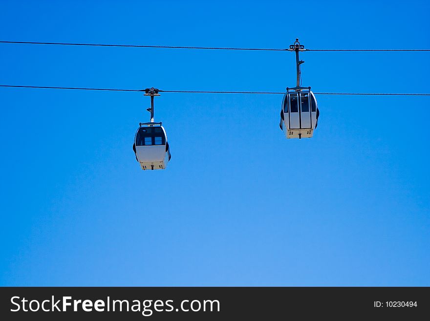 Cable cars in Parc do Nacoes, Lisbon, Portugal