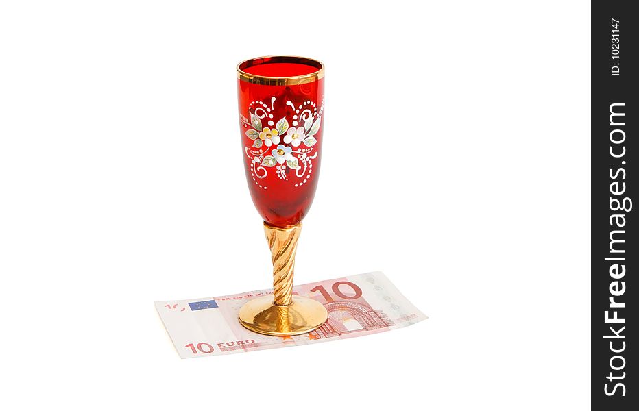 Beautiful Red Wine Glass  With Golden Stem On Ten