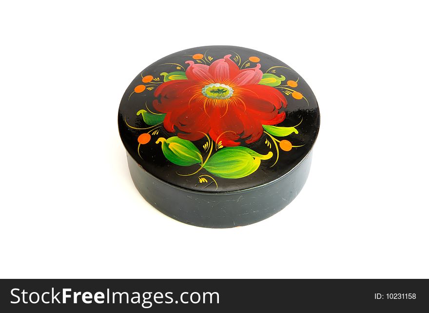 Oval Black Casket With Flower Pattern Isolated