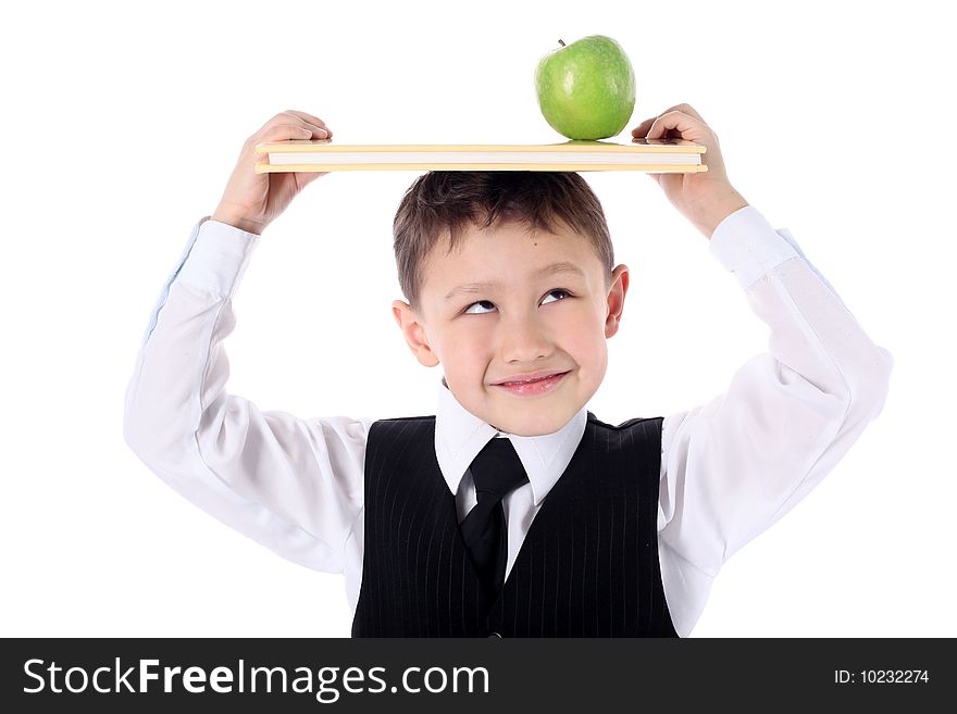 Schoolboy With Book And Apple