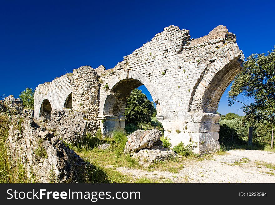 Ruins of Roman aqueduct near Meunerie, Provence, France