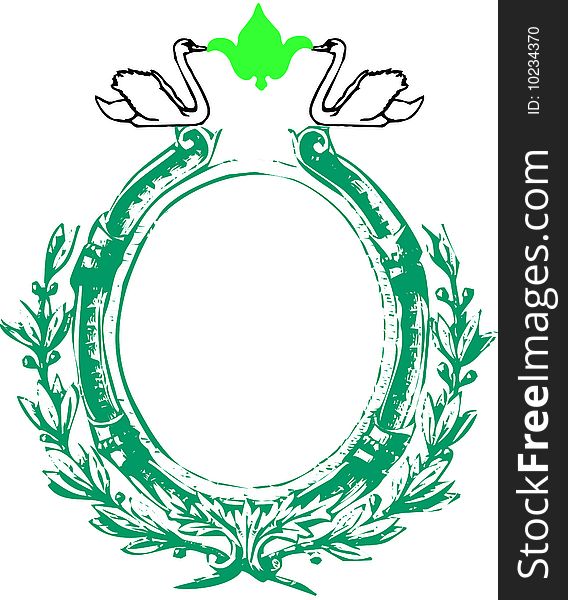 Oval frame green color with two swan