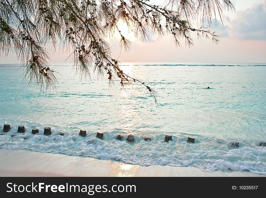 Soft light of sunrise on tropical beach