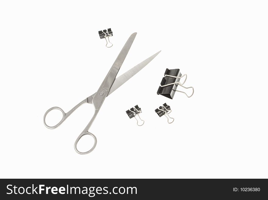 A pair of scissors on white background