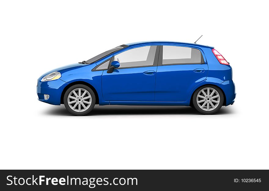 Realistic illustration of a compact blue car on white background with shadow.  For more colors and views of this car please check my portfolio. Realistic illustration of a compact blue car on white background with shadow.  For more colors and views of this car please check my portfolio.