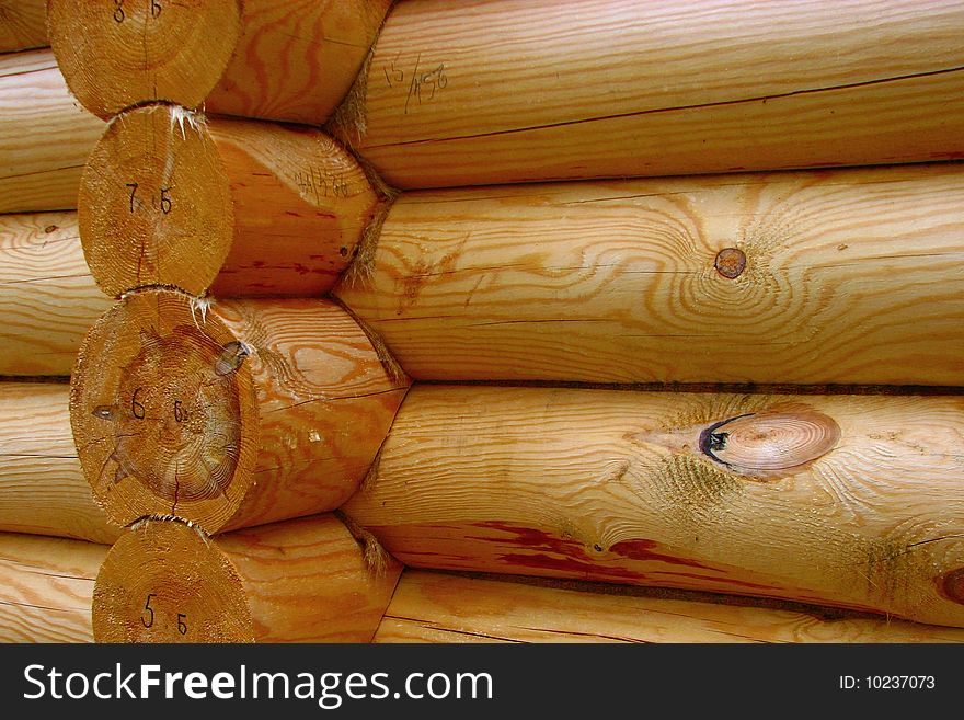 Wall of traditional russian house, assembled from logs. Wall of traditional russian house, assembled from logs