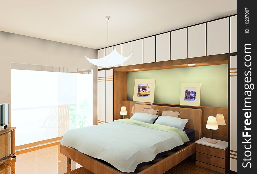 A  warm bedroom with White furniture. A  warm bedroom with White furniture