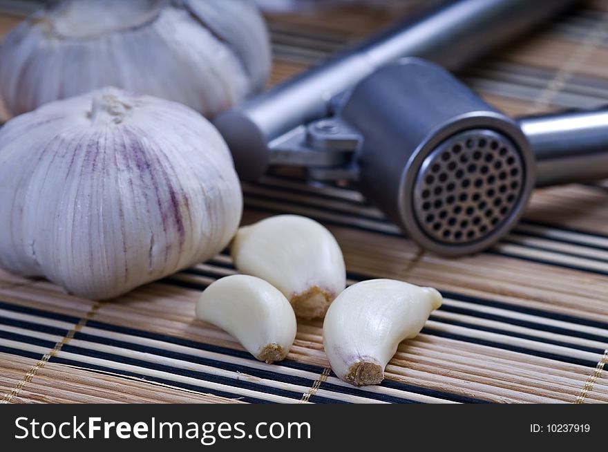 Clove garlic on the table