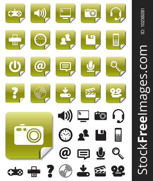 Media icons on Green Stickers