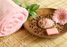 Towel, Soap, Bath Salt And Gerber. Stock Photography Towel, Soap, Bath Salt And Gerber. Stock Photography