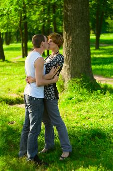 Kissing Couple In Park Royalty Free Stock Images Kissing Couple In Park Royalty Free Stock Images