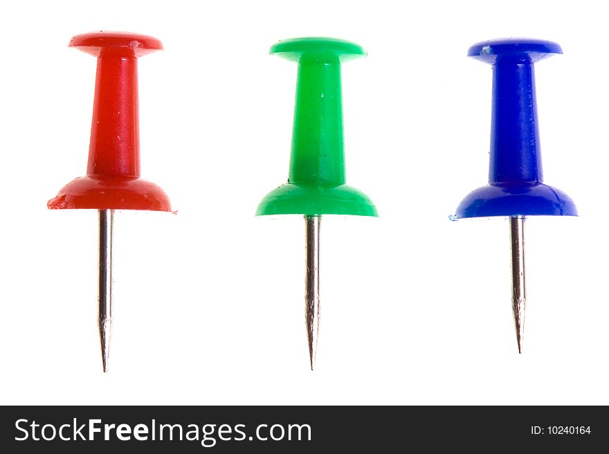 Push pin isolated on a white . Push pin isolated on a white .