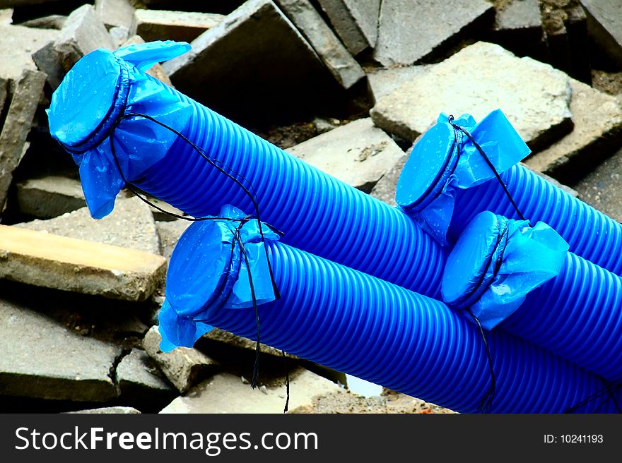 Photograph of the blue pipes
