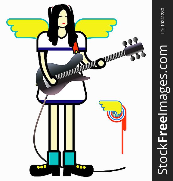 Japan girl with guitar and abstract elements. Japan girl with guitar and abstract elements.