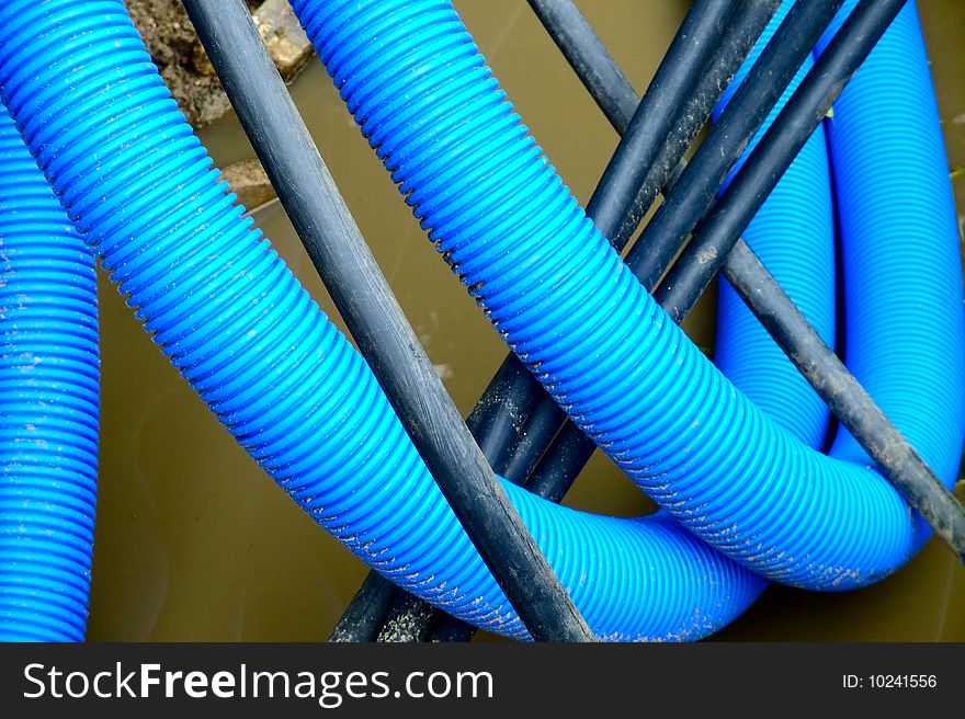 Photograph of the blue pipes