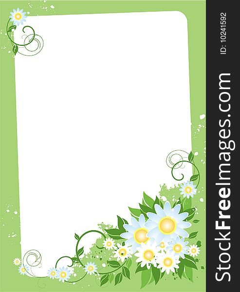 The framework on a green background is issued by a flower composition in the right bottom corner approaches for text or photo placing. The framework on a green background is issued by a flower composition in the right bottom corner approaches for text or photo placing