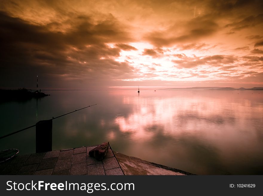 Sunset scene- lake Balaton-Hungary
