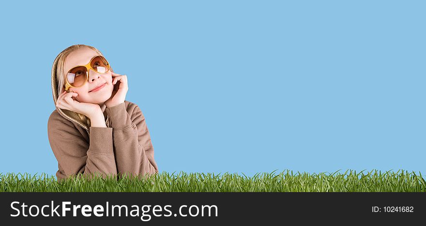 Happy Woman In Grass On A Meadow