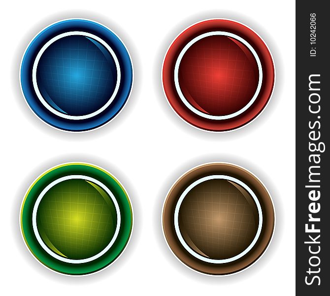 Red, brown, green and blue button on the white background. Red, brown, green and blue button on the white background