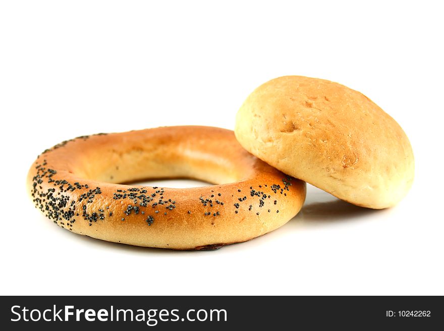 Bagel and bun isolated on a white background