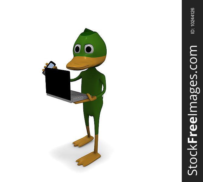 3d duck, laptop and mobile phone