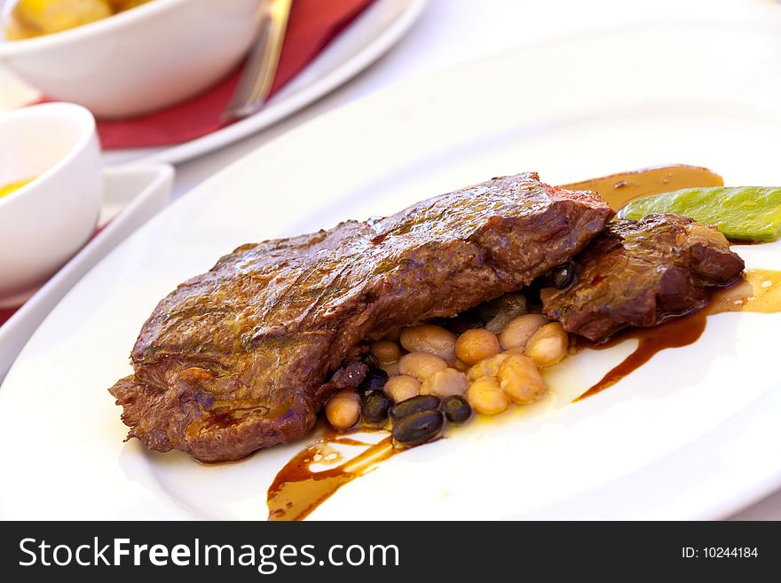 Sirloin Strip Steak With Green Beans ,vegetables A